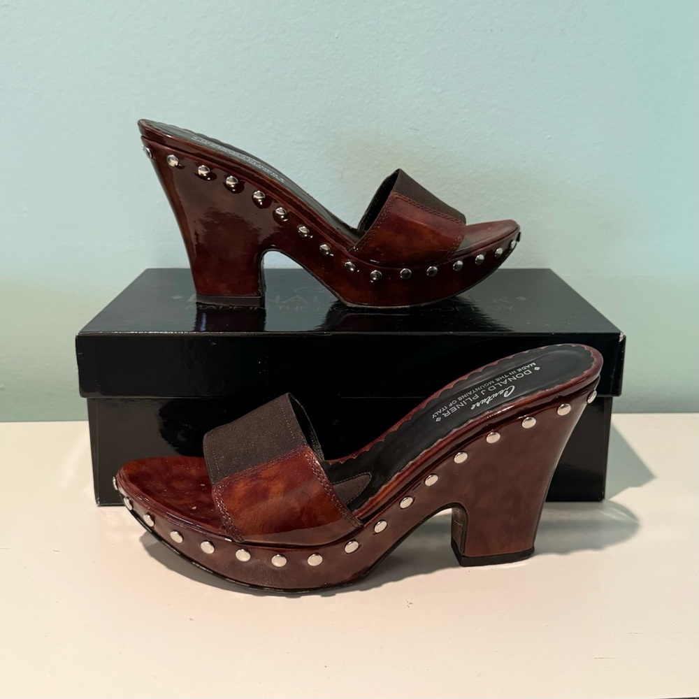 Donald J Pliner Couture Tortoise Shell Patent Leather Heels Platform 8.5M